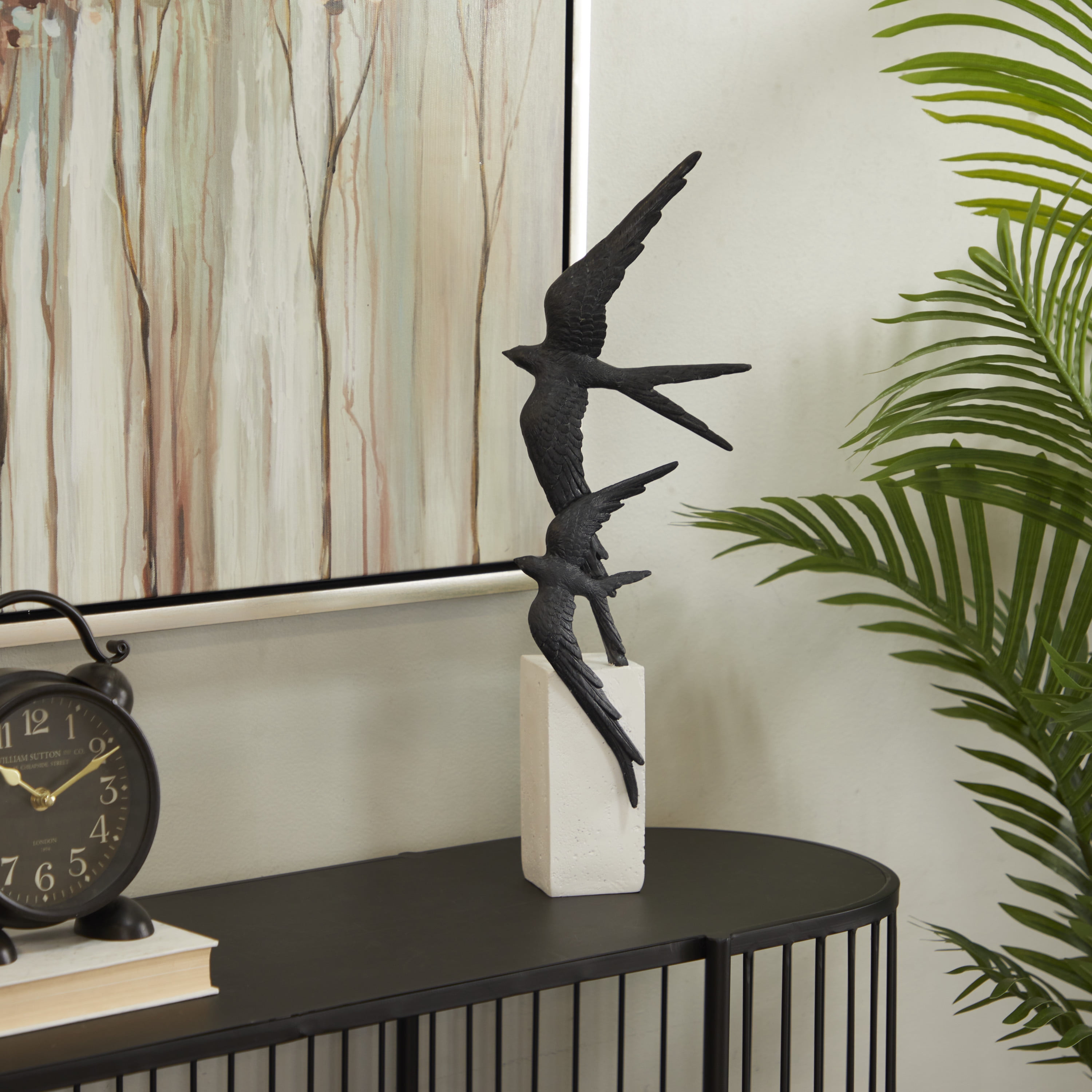 7" x 20" Black Polystone Bird Sculpture, by DecMode
