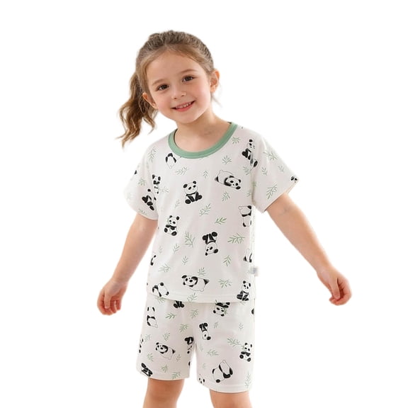Qingpeng Kids Summer Short Sleeve T Shirt and Shorts Set Lightweight Breathable Casual Home Wear Matching Outfit Set for Kids