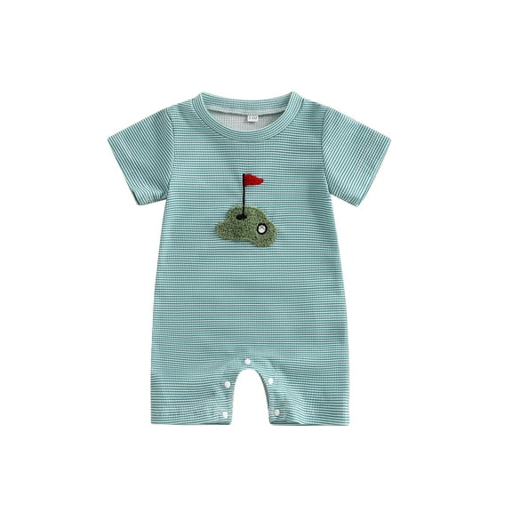 Suealasg Baby Boy Romper Fashion Short Sleeve Round Neck Golf Embroidery Jumpsuit Newborn Playsuit