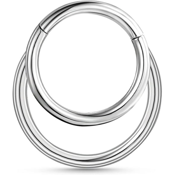shiyou-16G Double Layers Septum Ring Surgical Steel Daith Earring, Gold Silver Septum Jewelry for Septum Piercing, Septum Clicker Daith Piercing Jewelry 16 Gauge 8mm