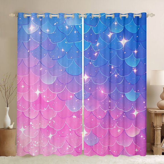 Manfei Chic Mermaid Print Curtains Pack of 2 (42x84 Each),Sea Ocean Animal Curtains Blackout,Gradient Pink Blue Bedroom Curtains For Girls,Ultra Soft Home Decor