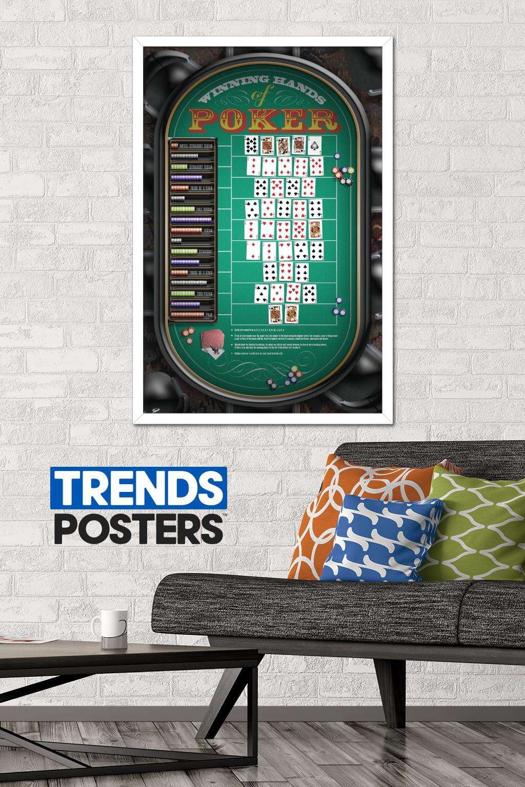 Poker Hands Wall Poster, 22.375" x 34", Framed