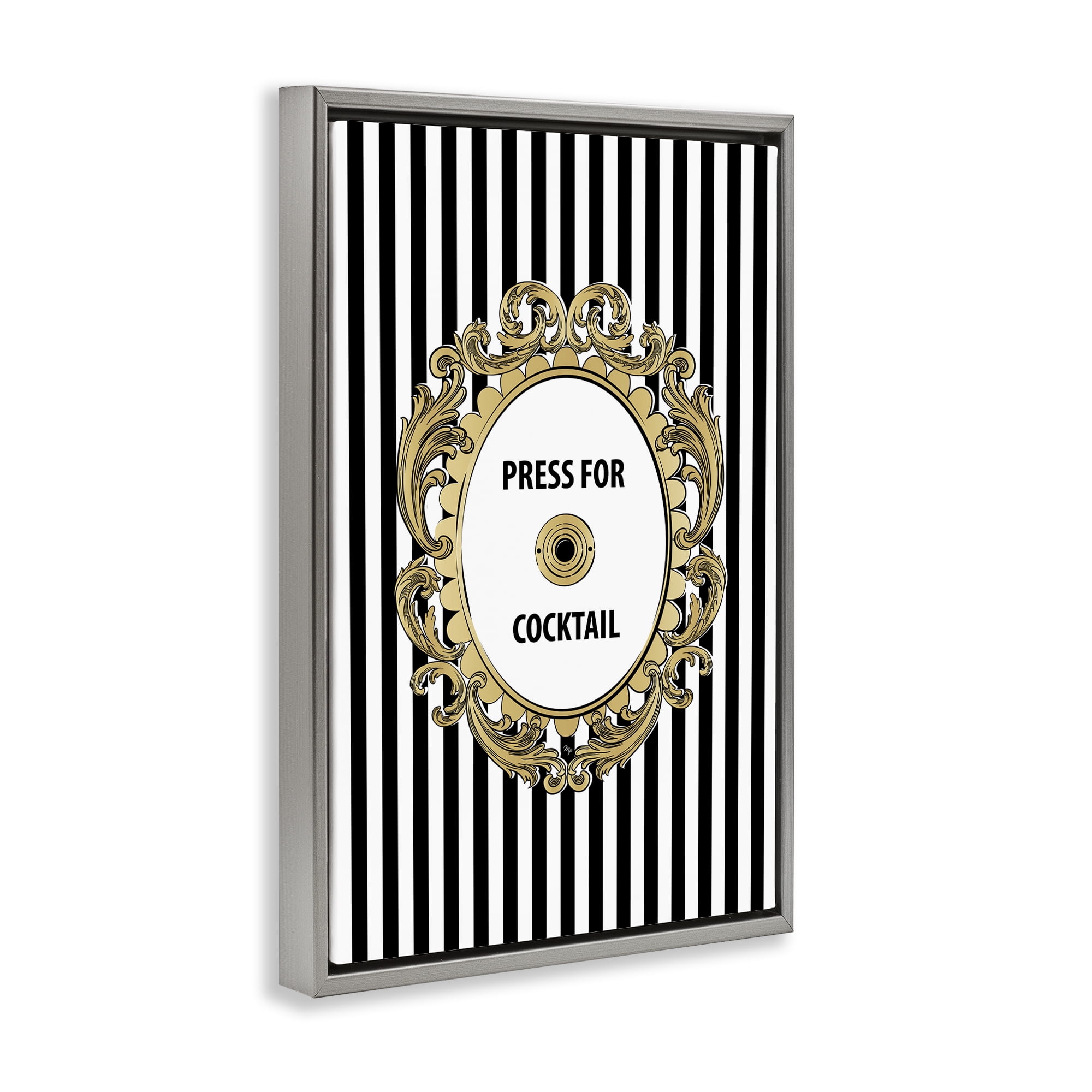 Stupell Industries Press For Cocktail Celebration Gray Framed Floater Canvas Wall Art, design by Martina Pavlova