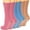 Pink/Beige/Blue, variant on Hospital Socks Men Women Non Skid Gripper Cozy Socks DEBRA WEITZNER 6 Pairs