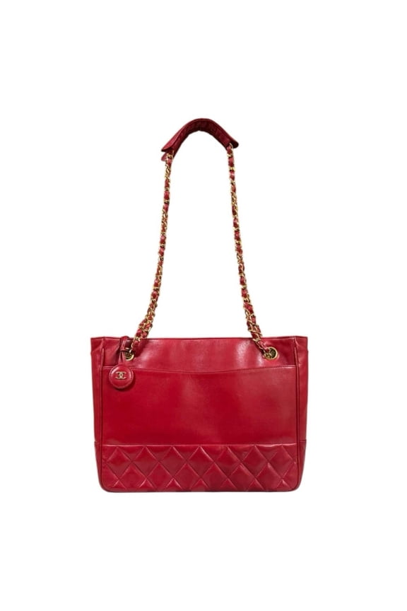 Pre-Owned Chanel Matelass Shoulder Bag, Leather, Red, Women's, CHANEL Double Chain