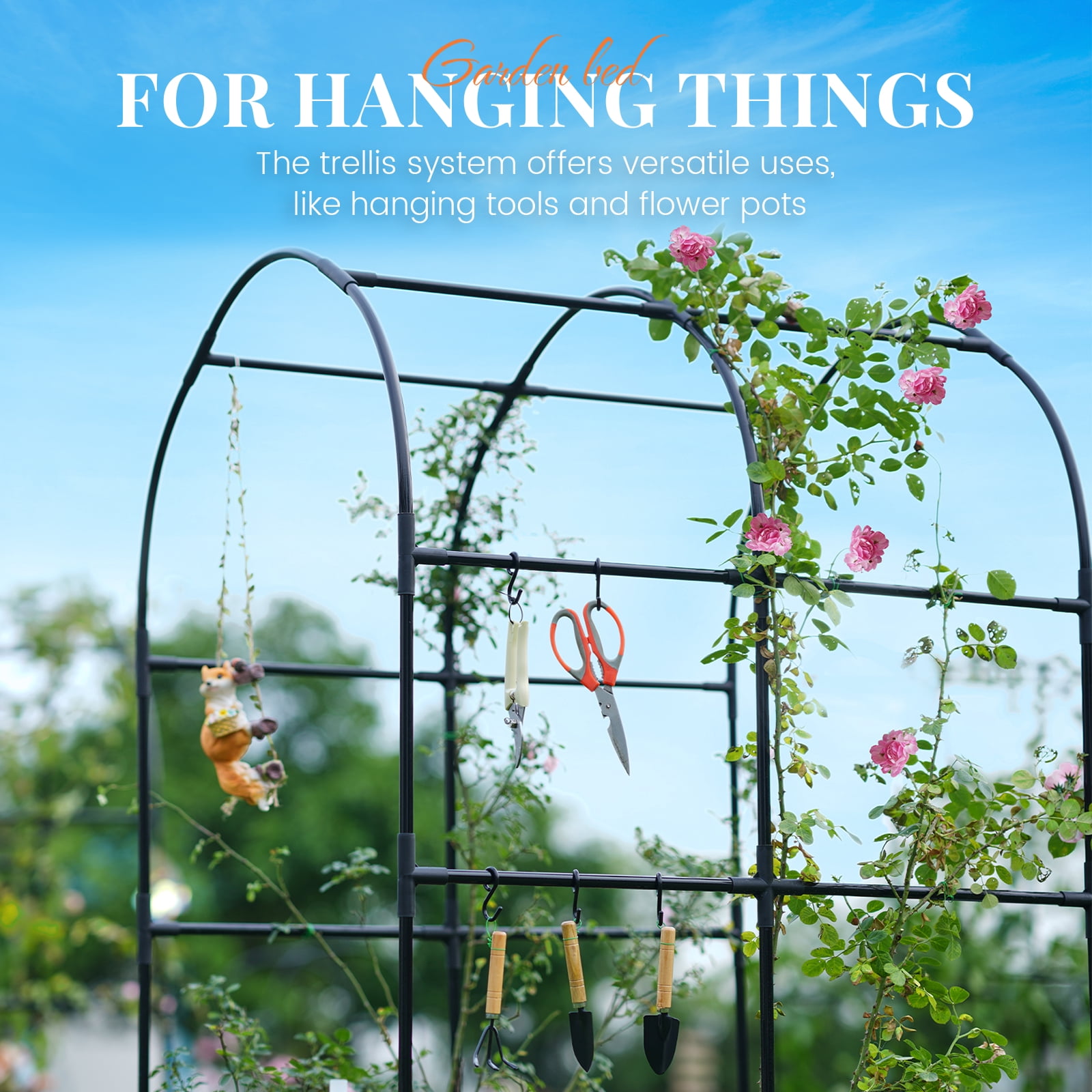 KING BIRD 6x3x1 ft Raised Garden Bed with Arched Trellis Galvanized Steel Metal Planter Garden Box Outdoor for Gardening Climbing Vegetables Flowers Dark Gray