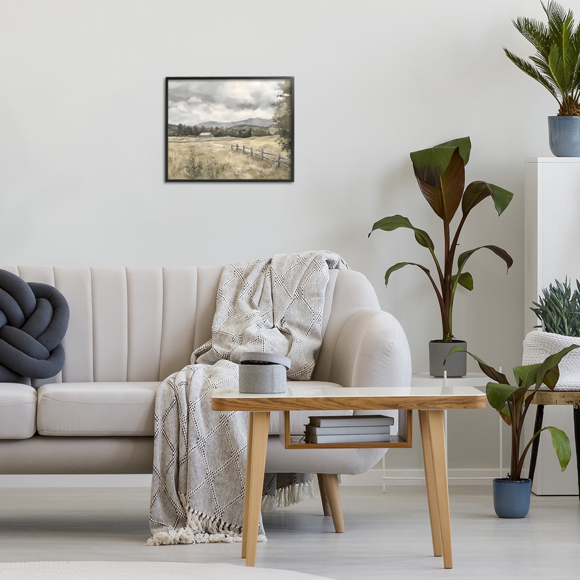 Stupell Industries Muted Valley Cottage Black Framed Giclee Art, design by Riley B