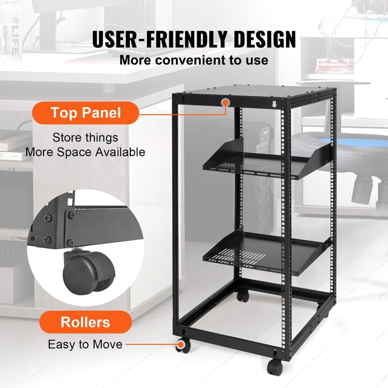 SKYSHALO 20U 4-Post Open Frame Server Rack with Network Enclosure