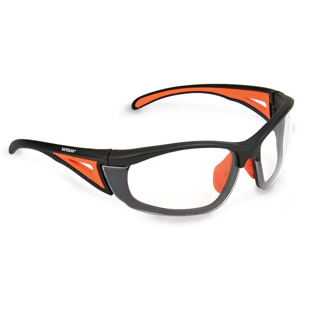 J. J. Keller SAFEGEAR Clear Safety Glasses 3-pk. - Anti-Fog & Anti-Scratch Safety Glasses for Men & Women, Black & Orange Frame - ANSI Z87.1 Compliant