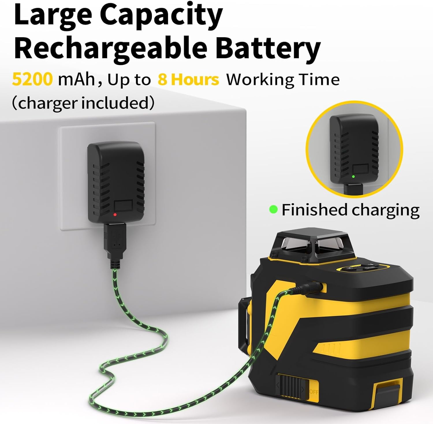 Laser Level, IKOVWUK 3x360° Cross Line Laser for Construction and Picture Hanging, 12 Green Lasers with Self-leveling, 65 ft Vertical & Horizontal Line, Level Tool with 5200 mAh Rechargeable Battery