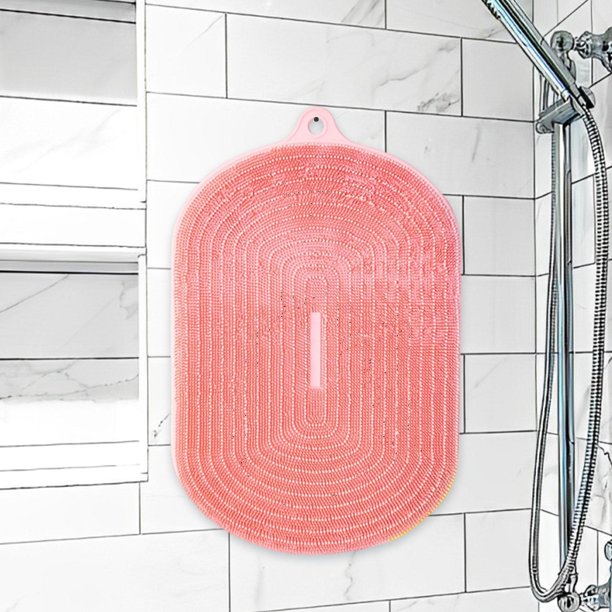 Alfombrilla de silicona para fregar pies en la ducha con orificio para colgar y ventosas fuertes. Cómoda almohadilla de limpieza para la espalda y los
