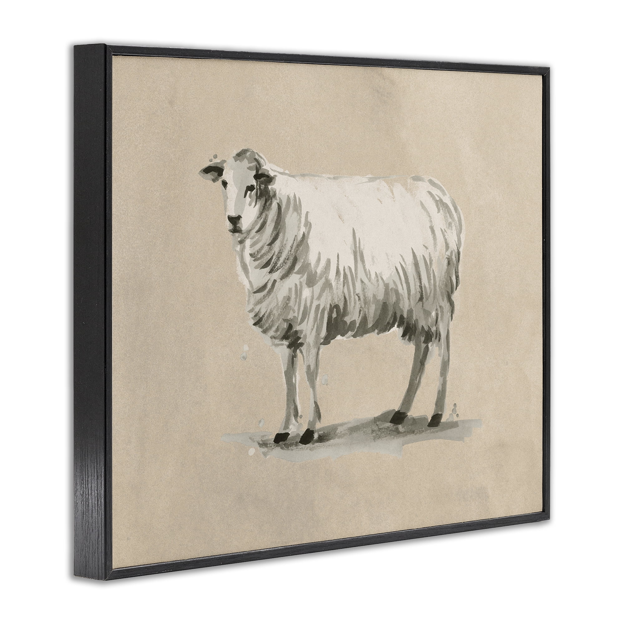 Stupell Industries Traditional Minimal Sheep Animals & Insects Painting Black Framed Art Print Wall Art, 14 x 11