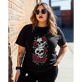 thumbnail image 3 of T Shirts for Women Short Sleeve Cotton Crewneck T-Shirt, Skull Red Rose Flower Tee Tops Casual Basic T-Shirts, XS-5XL Black 5XL, 3 of 7