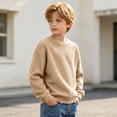 thumbnail image 4 of Kids Solid Color Winter Hoodie, Loose Casual Long Sleeve Pullover for Boys & Girls Beige 13 Years, 4 of 6