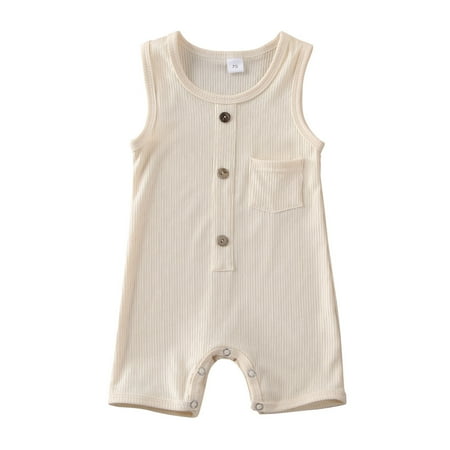 

Multitrust Baby Summer Solid Color Sleeveless Button Ribbed Jumpsuit