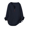 thumbnail image 2 of Idoravan Long Sleeve Shirts for Women Clearance Fashion Women Casual Cotton and Linen Long Sleeve V-Neck Solid Loose Tops Blouses, 2 of 6
