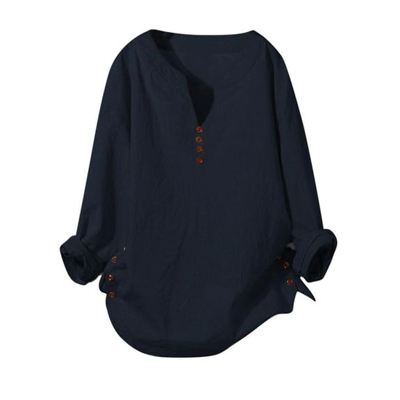 gakvbuo Plus Size Pullover Sweaters For Women Long Sleeve Sweatshirts Fall Tunic Tops Women Casual Cotton And Linen Long Sleeve V-Neck Solid Loose Tops Blouses