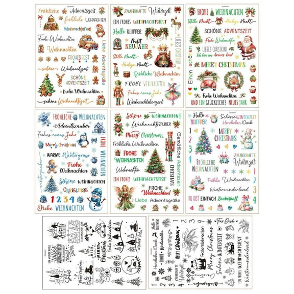 SHENERDA Christmas Decals 8 Pieces Transfer Cup Christmas Word Stickers Adhesive Holiday Decorations for Winter Thanksgiving Ornament Vase Mirror Door Wall Water Bottle Window like-minded