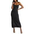 thumbnail image 2 of xiaxaixu Robe Longue d'Été Ajustée pour Femmes Couleur Unie Sans Manches Coupe Basse Robe à Bretelles Spaghetti en Tricot, 2 of 8