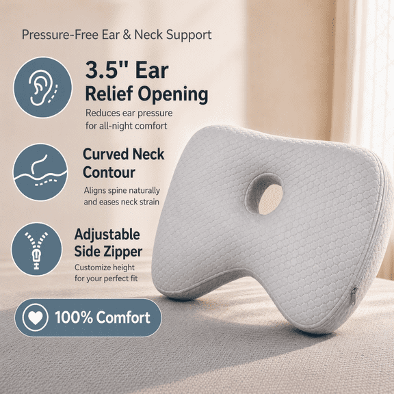 Doulami Side Sleeper Pillow with Center Hole, 3.5" Opening Cotton Polyester Washable Adjustable Pillow for Side Sleepers, Gray