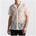 thumbnail image 6 of Mens Lace Shirt Summer Casual Floral See Through Short Sleeve Button Down Shirts, 6 of 9