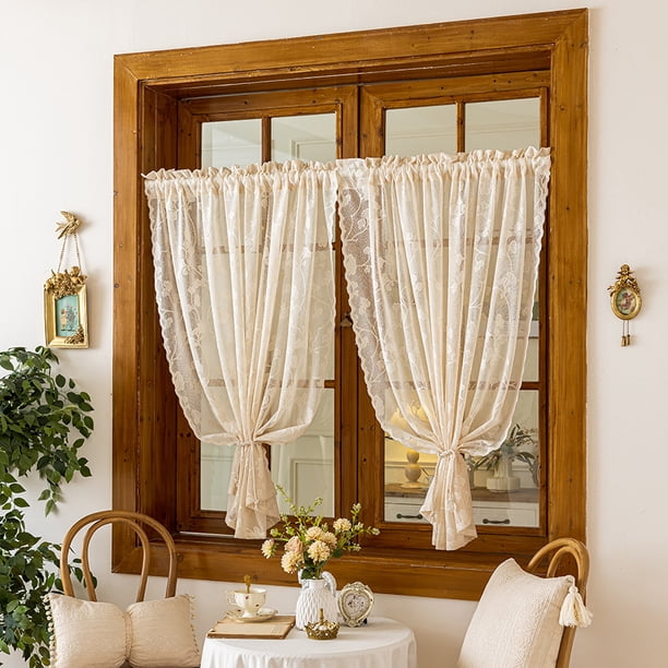 Xiao Hua Cortinas opacas pequeñas para ventanas pequeñas - Beige 140*45cm - Cortinas con bolsillo para barra de 1 pieza, cortinas cortas para ventanas de cocina, dormitorio, baño.