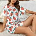 thumbnail image 4 of Wukai Strawberries Print Women's Pajama Set - Short-Sleeve Top and Shorts with Elastic Waistband and Pockets for Loungewear, Yoga, and Casual Wear-Medium, 4 of 8