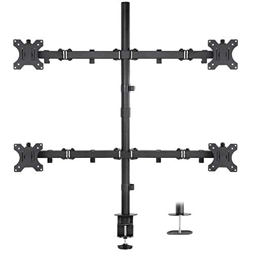 Mount-It! 4 Monitor Stand | Quad Monitor Desk Mount | Fits Four Computer Screens 19 21 24 27 29 30 32 Inches | Heavy Duty Height Adjustable Arms | VES