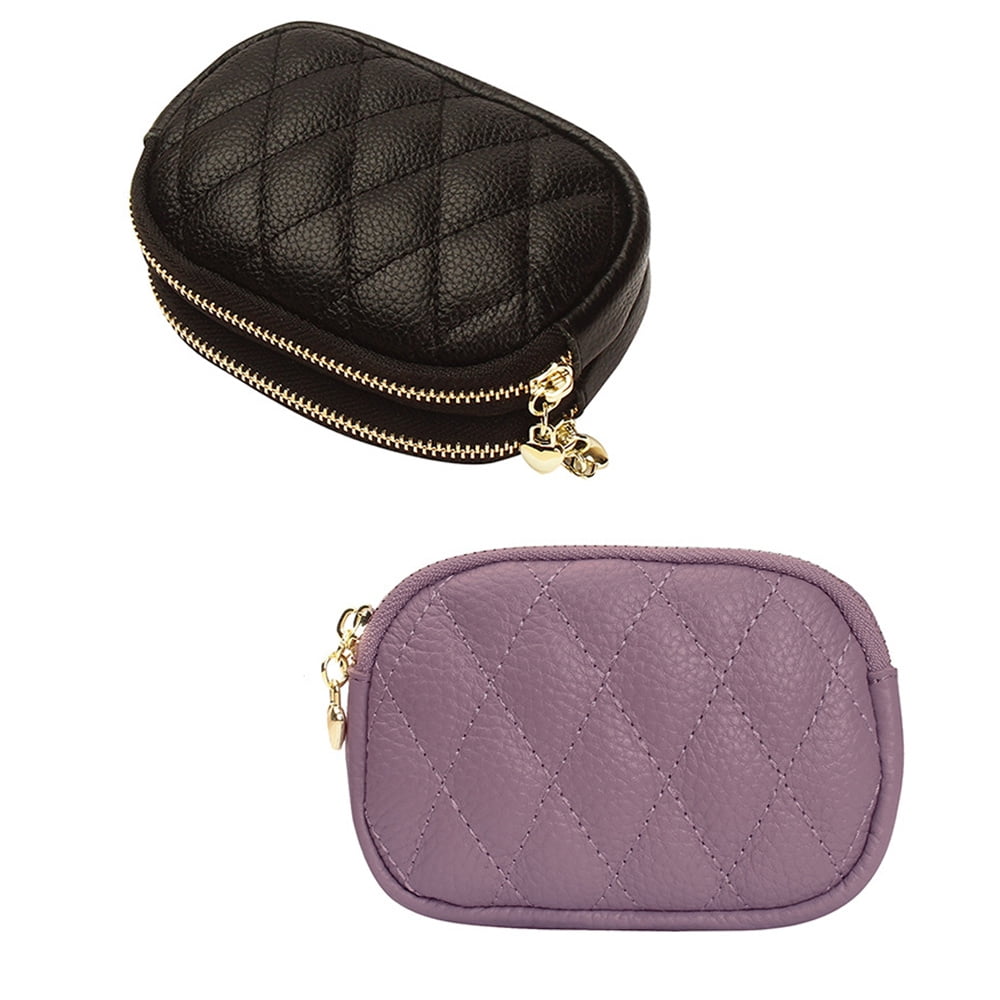 Dicasser Small Wallet for Women Girls Mini Coin Purse Pouches with 2  Zippers(2pcs, Black and Purple)