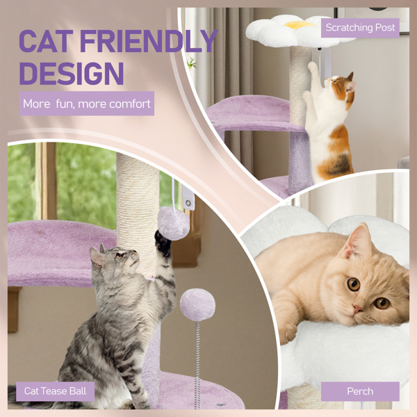 33in Multi-Level Cat Tree, Plush Condo, Curved Perch, Top Bed, Sisal Scratching Posts, Interactive Toys, Sturdy Design for Kittens/Small Cats