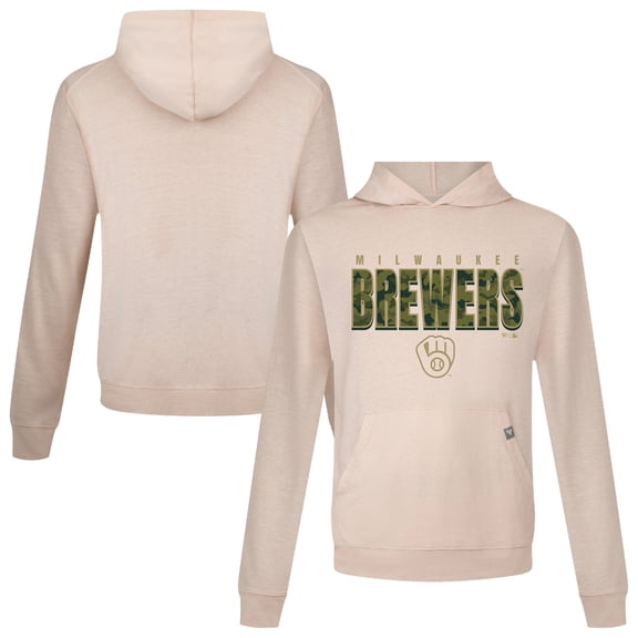 Men's Levelwear  Khaki Milwaukee Brewers Relay Protect Pullover Hoodie