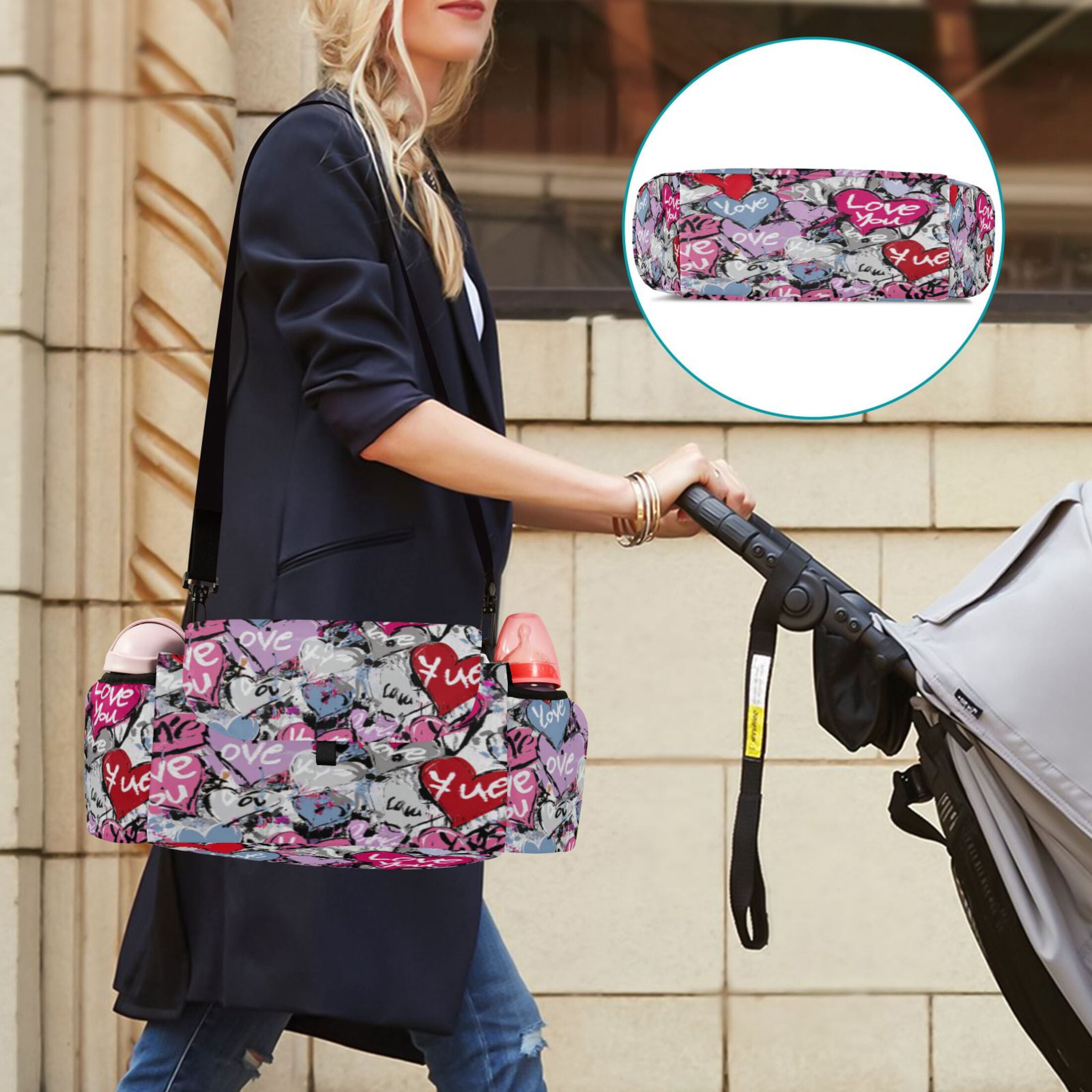 DIXRUYEE Stroller Organizer Colorful Love Hearts Printed
