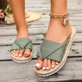 thumbnail image 2 of Rokment Women's Straw Flip Flops Flat Slides Sandals Bohemian Beach Stylish Casual Dress Slip on Lightweight Comfortable Walking Slippers Summer Green Size 6, 2 of 7
