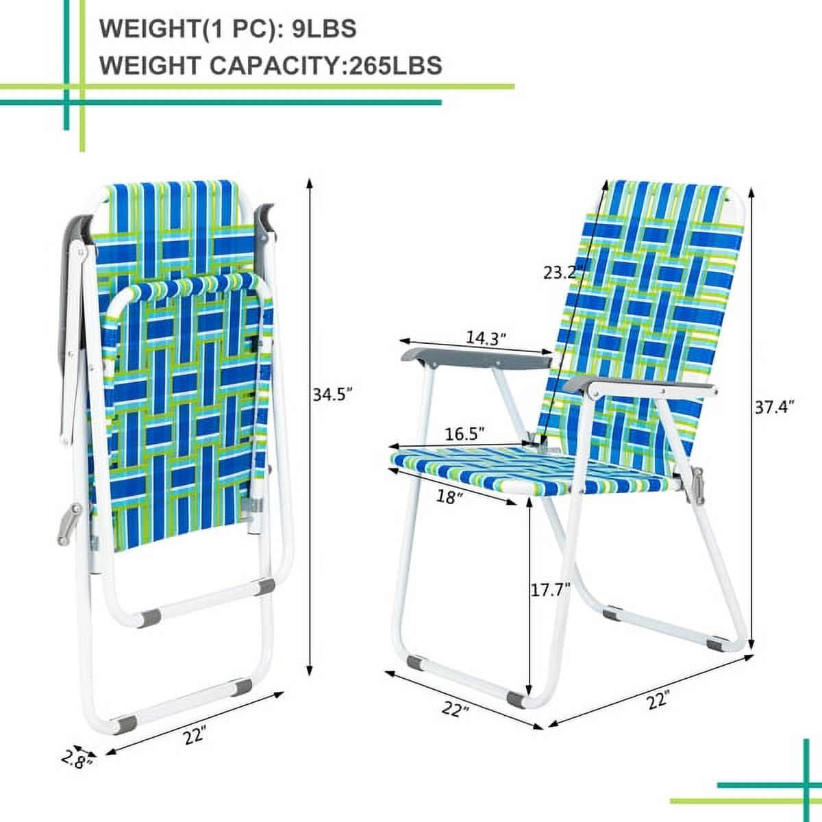 JUNWELL 2pcs Steel Tube PP Webbing Bearing 120kg Folding Beach Chair Blue Strip - image 5 of 5