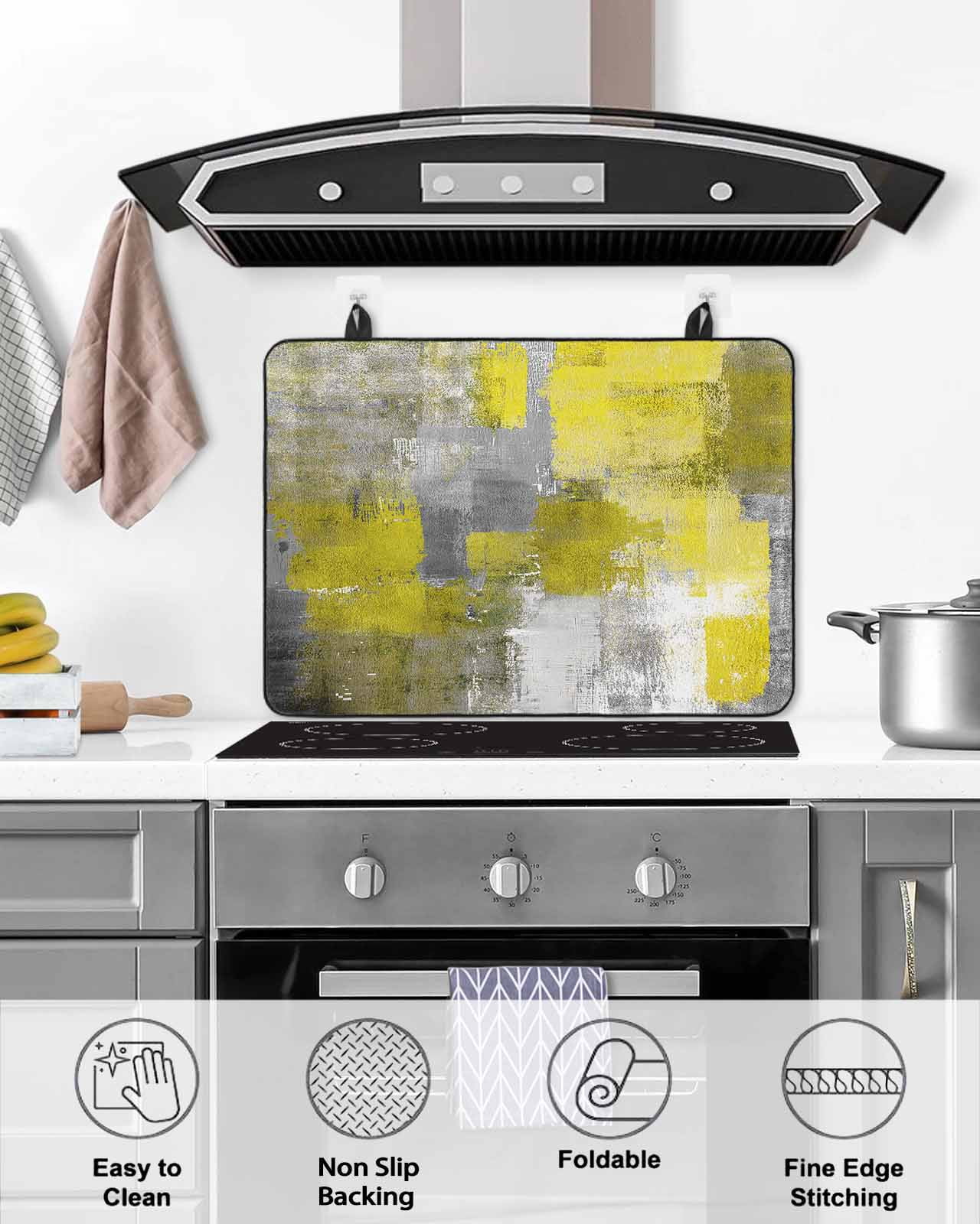 nqOlkjepod Large Induction Cooktop Protector Mat 36"x21", Yellow Grey Stove Top Covers for Electric Stove, Modern Oil Painted Abstract Art Aesthetics Stove Burner Cover Mats, Glass Top Stove Cover