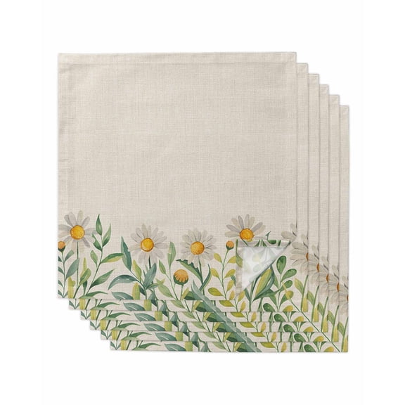 Retro Flower Cloth Napkins Set of 6 Reusable Dinner Napkins, Daisy Floral Country Garden Plant Leaf Cocktail Napkin Washable Table Napkins for Wedding/Holiday Party/Baby Shower 20"x20"