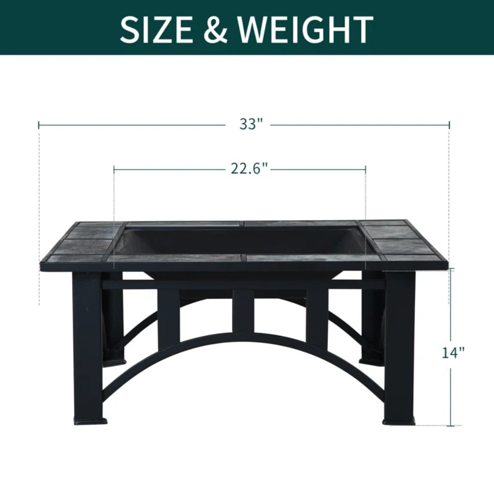 Grand Patio 33" Square Ceramic Top Wood Burning Fire Pit Table with Spark Screen and Poker
