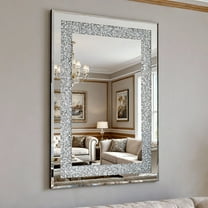 CQSXDA Modern Decorative Wall Mirror in Silver, 36x24 Inch Crystal Crush Rectangle Design for Living Room and Bedroom