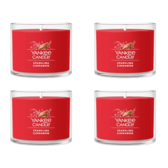 Yankee Candle Sparkling Cinnamon Signature Votive Mini Candle Glass Jar, 1.3 oz (Pack of 4)
