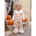thumbnail image 5 of Cjfdfy Newborn Baby Girls Halloween Outfits My First Halloween Letter Pumpkin Ghost Embroidery Long Sleeve Romper And Flared Pants Headband Set Cute Infant Fall Outfit, 5 of 9
