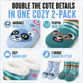 thumbnail image 2 of Muk Luks Kids Jacquard Knit Character Cabin Socks, 2 Pack, Soft Sole with Silicone Grippers, BLU/GRN, M/L, 2 of 8