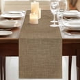 thumbnail image 3 of Vintage Brown Burlap Cotton Table Runner 13x108 Inches Long, Farmhouse Retro Dark Solid Color Linen Texture Farmhouse Table Runners, Outdoor Dining Tablecloths Decor for Baby Shower/Party/Wedding, 3 of 8