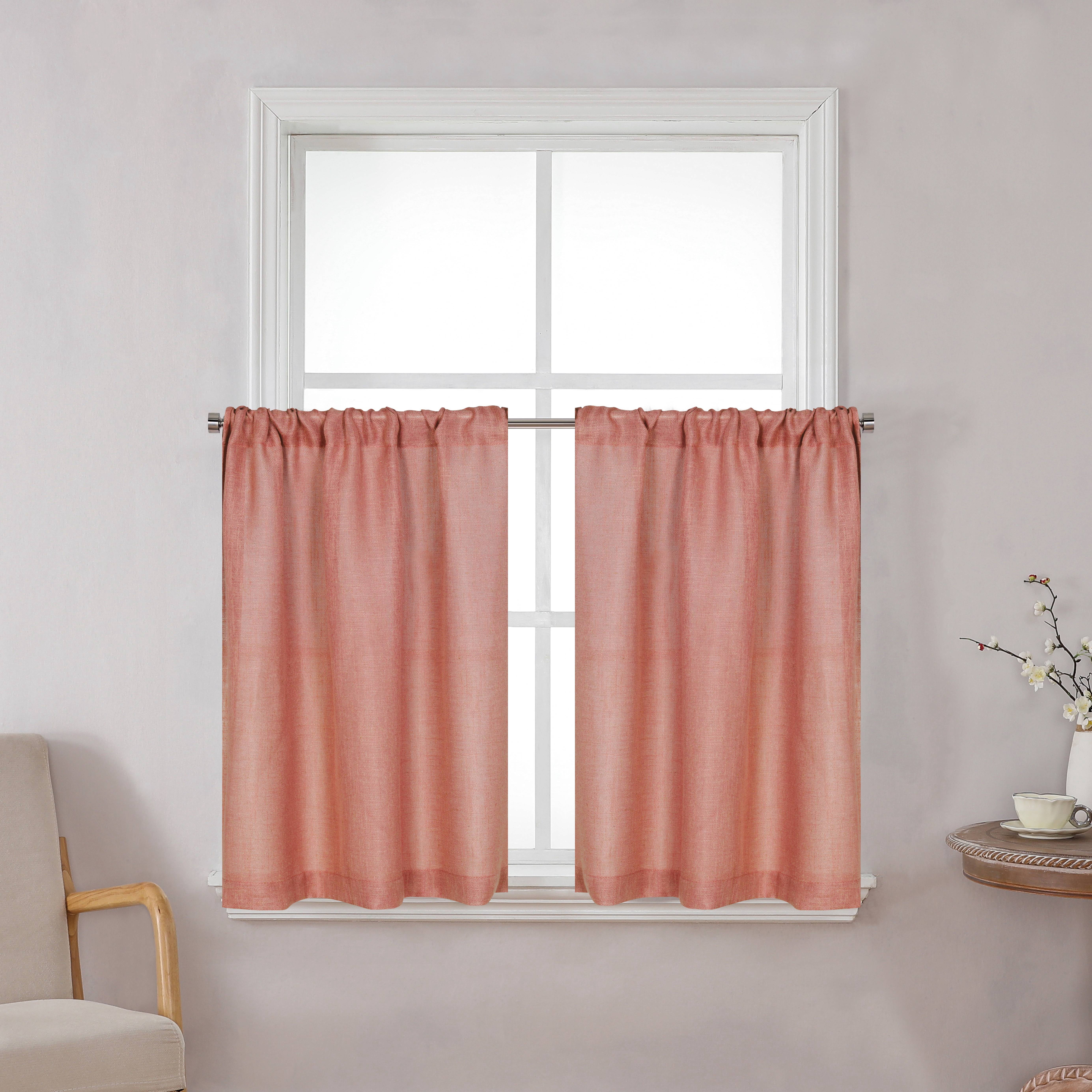 Better Homes & Gardens Linen Blend Light Filtering Rod Pocket Kitchen Curtain Tier and Valance, Set of 3, Old Rose, 60 W x 36 L