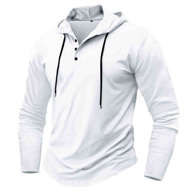 AherBiu Sweatshirts for Men Long Sleeve Drawstring Button Hoodie Slim Fitted Athletic Workout Running Hiking Pullover