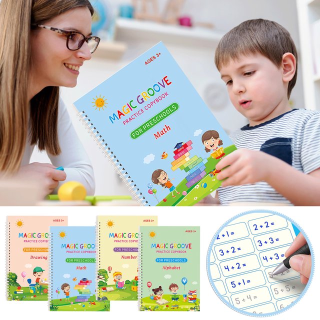Ganfancp 4 Transcripciones de Práctica para Niños 1 Bolígrafo 10 Recambios Bolígrafo de Control de Ranuras para Niños Entrenamiento Reutilizable 3-8 Años 10.24X7.3 Pulgadas 5Ml Artículos En Liquidaci
