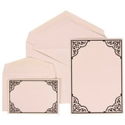 JAM Paper Wedding Invitation Combo Set, 1 Large & 1 Small, Black Ornate Border Set, Black Card with White Envelope,100/pack