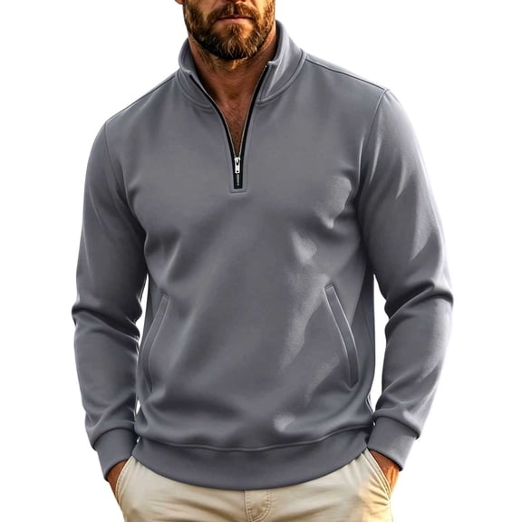 USNSM Mens Zip Up Sweatshirt No Hood Mock Neck Sweatshirts Men's Fleece Jackets Full Zip Lightweight Jacket with Pockets Gray M