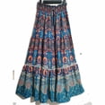 thumbnail image 7 of Qiopertar Women's High Waisted Maxi Skirt Bohemian Beach Vacation Tiered Midi Skirt with Elastic Drawstring Waist Flowy Vintage Paisley Print Casual Festival Skirt, Blue L, 7 of 7