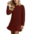 thumbnail image 3 of TrdSipl Womens Ribbed Knit Sweater Dress Trendy Crewneck Patchwork Pleated Knit Dresses Winter Lounge Long Sleeve Short Dress, 3 of 7
