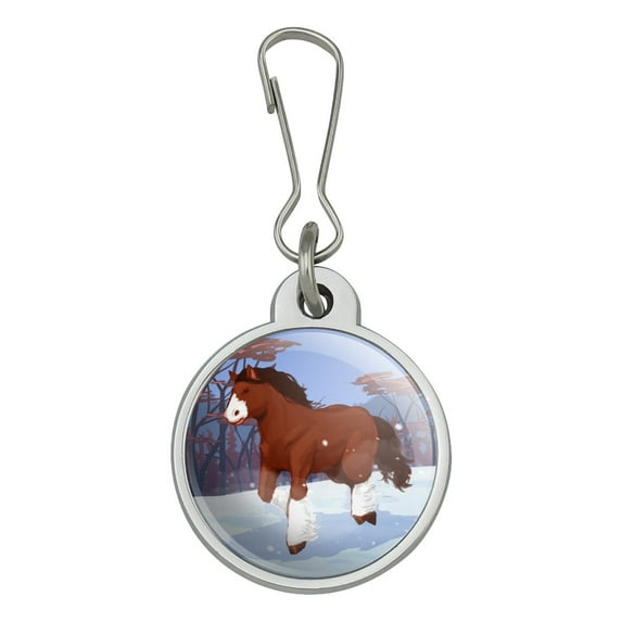 Clydesdale Horse Running in Snow Jacket Handbag Purse Luggage Backpack Zipper Pull Charm